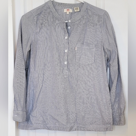 Vintage Levi's white tab women's striped quarter button henley, size Small S - Picture 1 of 5